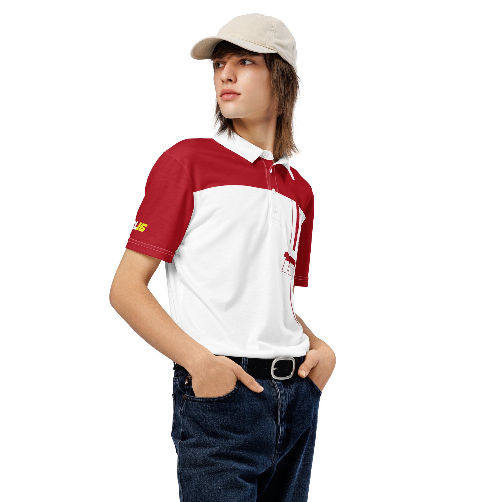 mens-all-over-print-slim-fit-polo-shirt-white-right-front-6abb7ba579fb2.jpg Ferrari F1 Slim Fit Polo – Men’s Racing Edition - Image 1