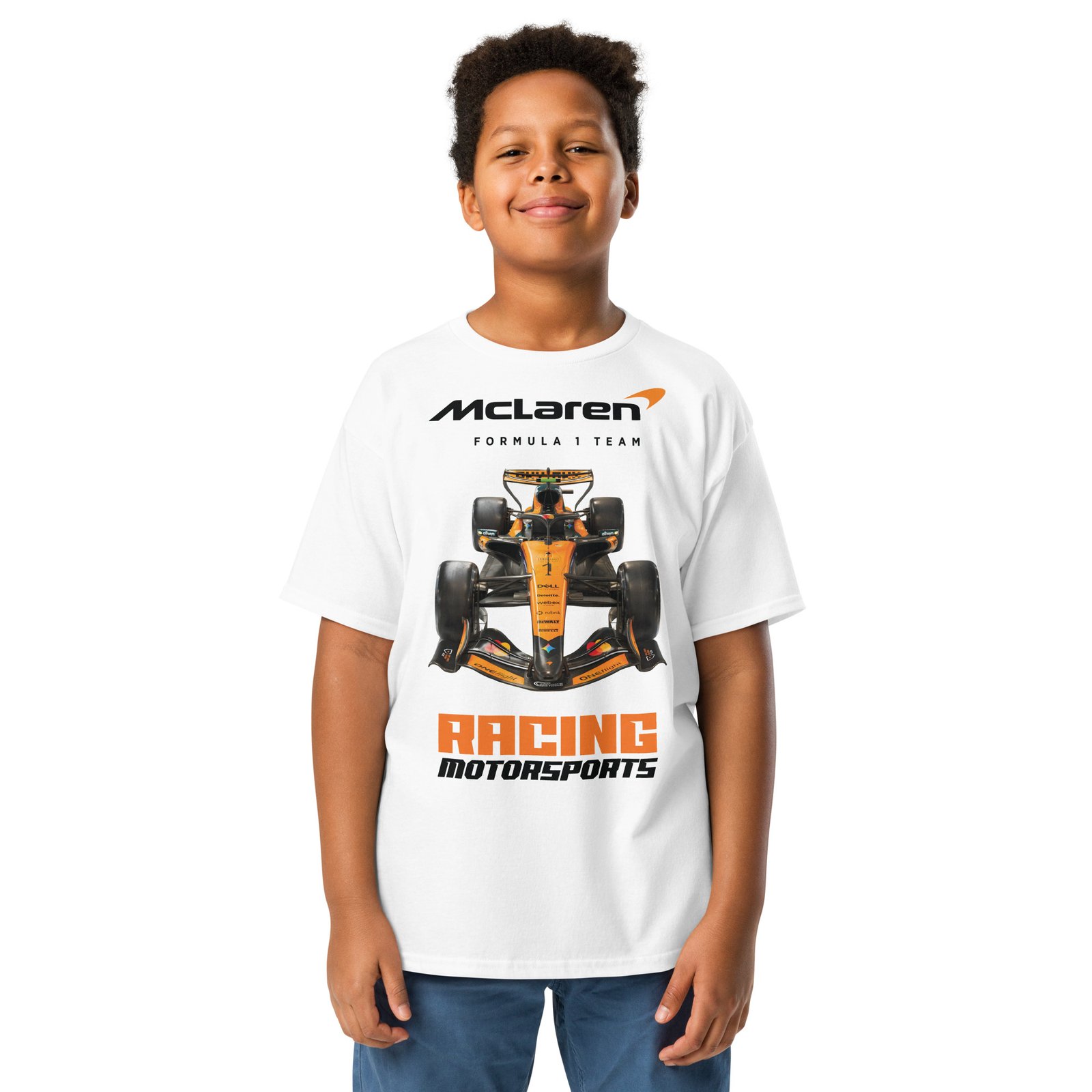 youth-classic-tee-white-front-6abbd036981f9.jpg Youth McLaren Racing Motorsport T-Shirt - Image 1